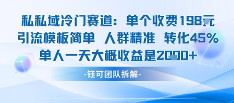 私域冷门赛道单个收费198米引流模板简单人群精准 45%的转化率单人一天大概收益多张-shlyzo