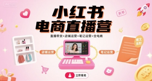 小红书电商直播营，直播带货+店铺运营+笔记运营=全电商-shlyzo