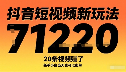 抖音短视频新玩法，20条视频挣了1w+，新手小白当天也可以出单-shlyzo