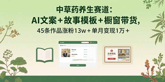 中草药养生赛道：AI文案+故事模板+橱带货，45条作品涨粉13w+单月变现1万+-shlyzo