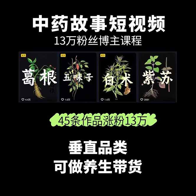 图片[1]-中草药养生赛道：AI文案+故事模板+橱带货，45条作品涨粉13w+单月变现1万+-shlyzo