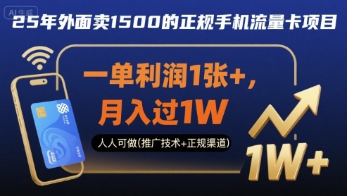 25年外面卖1500的正规手机流量卡项目，一单利润1张+，月入过1W，人人可做(推广技术+正规渠道)【揭秘】-shlyzo