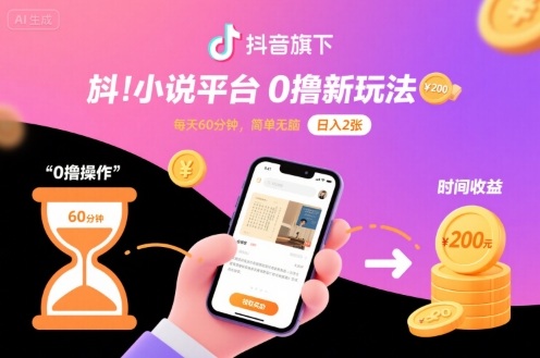 抖音旗下小说平台0撸新玩法，每天挂G60分钟，简单无脑，日入2张【揭秘】-shlyzo