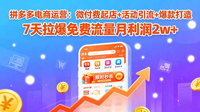 拼多多电商运营：微付费起店+活动引流+爆款打造 7天拉爆免费流量月利润2w+-shlyzo
