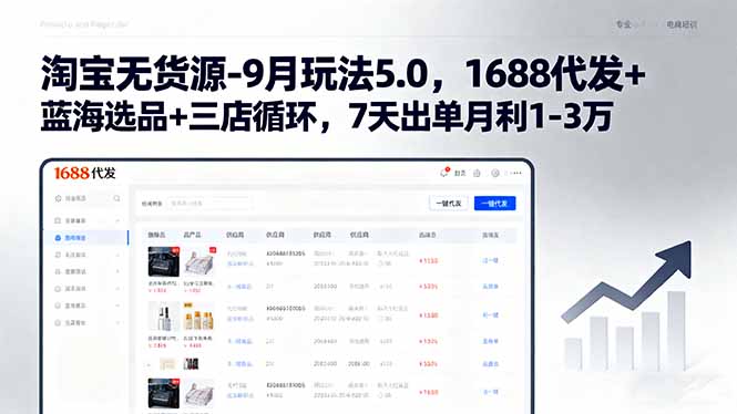 淘宝无货源-9月玩法5.0，1688代发+蓝海选品+三店循环，7天出单月利1-3万-shlyzo