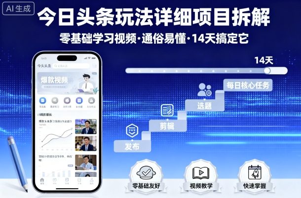 今日头条玩法详细项目拆解，零基础学习视频 通俗易懂 14天搞定它-shlyzo