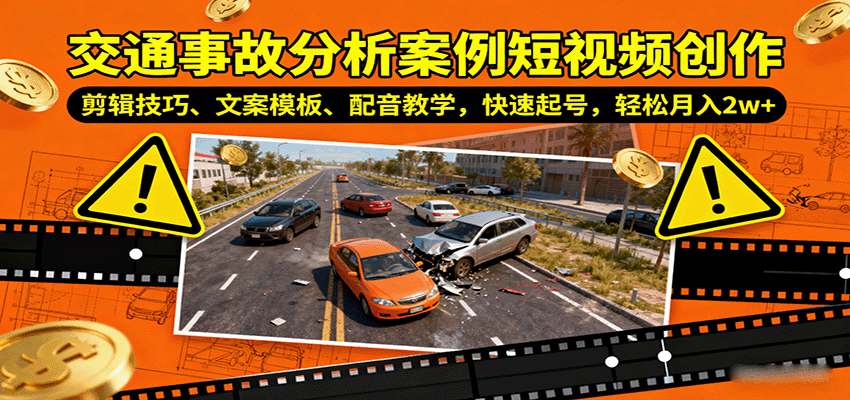 交通事故分析案例短视频创作，剪辑技巧、文案模板、配音教学，快速起号，轻松月入2w+-shlyzo