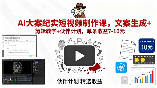 AI大案纪实短视频制作课，文案生成+剪辑教学+伙伴计划，单条收益7-10元-shlyzo