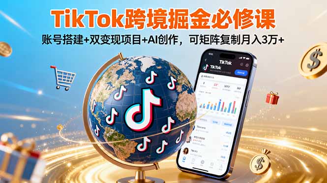TikTo跨境掘金必修课，账号搭建+双变现项目+AI创作，可矩阵复制月入3万+-shlyzo