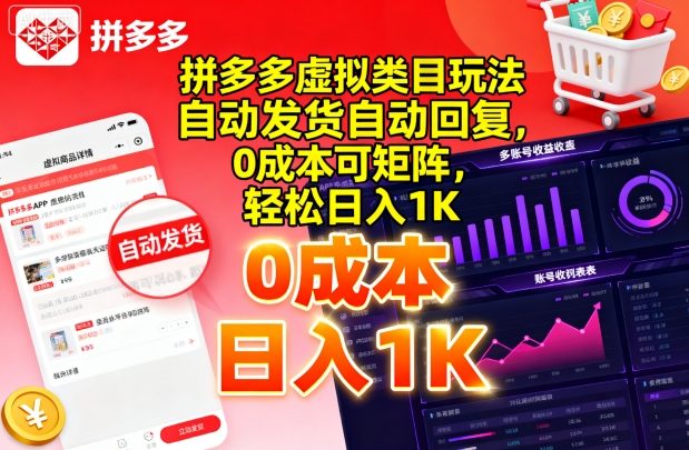 拼多多虚拟类目玩法，自动发货自动回复，0成本可矩阵，轻松日入1K【揭秘】-shlyzo