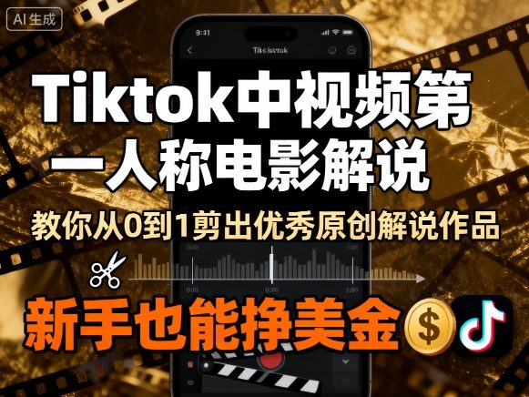 Tiktok中视频第一人称电影解说，教你从0到1剪出一个优秀的原创解说作品，新手也能挣美金-shlyzo
