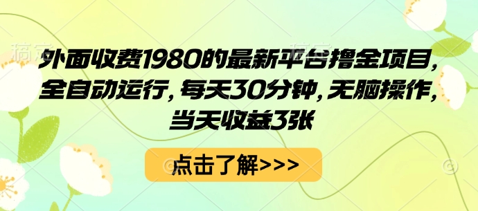 外面收费1980的最新平台撸金项目，全自动运行，每天30分钟，无脑操作，当天收益3张【揭秘】-shlyzo