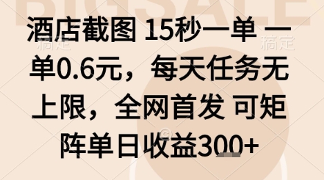 酒店截图项目，15秒一单，一单0.6米，每天任务无上限，全网首发可矩阵单日收益3张+【揭秘】-shlyzo