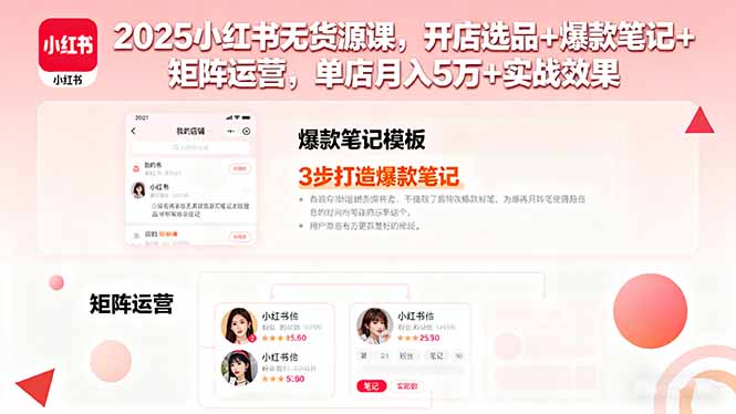 2025小红书无货源课，开店选品+爆款笔记+矩阵运营，单店月入5万+实战效果-shlyzo