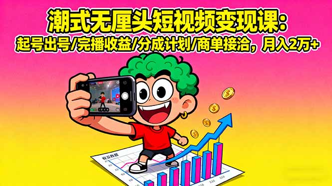 潮式无厘头短视频变现课：起号出号/完播收益/分成计划/商单接洽，月入2万+-shlyzo
