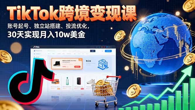 TikTok跨境变现课：账号起号、独立站搭建、投流优化，30天实现月入10w美金-shlyzo