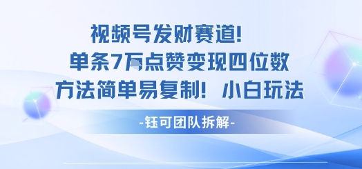 视频号发财赛道单条7W点赞变现四位数方法简单易复制小白玩法-shlyzo