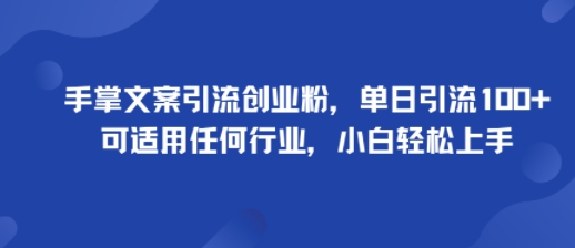 手掌文案引流创业粉，单日引流100+，可适用任何行业，小白轻松上手-shlyzo