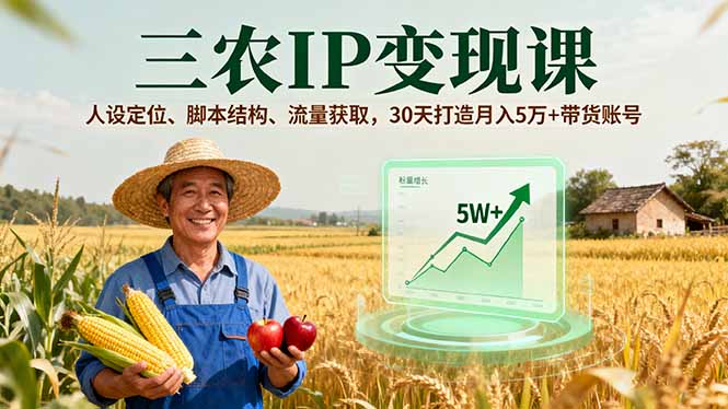 三农IP变现课，人设定位、脚本结构、流量获取，30天打造月入5万+带货账号-shlyzo