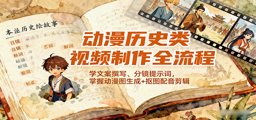 动漫历史类视频制作全流程，学文案撰写、分镜提示词，掌握动漫图生成+抠图配音剪辑-shlyzo