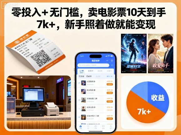 零投入+无门槛，卖电影票10天到手7k+，新手照着做就能变现【揭秘】-shlyzo