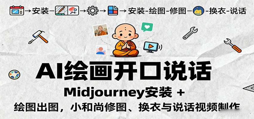 AI绘画开口说话，Midjourney安装 + 绘图出图，小和尚修图、换衣与说话视频制作-shlyzo