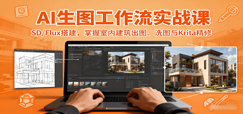 AI生图工作流实战课：SD/Flux搭建，掌握室内建筑出图、洗图与Krita精修-shlyzo