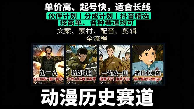 历史动漫赛道撸分成：起号、文案、素材、配音、剪辑，单视频收益破万-shlyzo