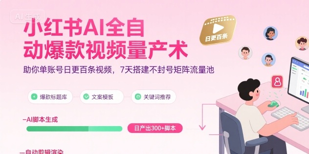 小红书AI全自动爆款视频量产术，助你单账号日更百条视频，7天搭建不封号矩阵流量池(更新9月)-shlyzo