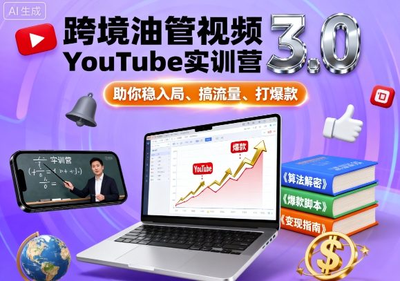 跨境油管视频YouTube实训营3.0，助你稳入局、搞流量、打爆款-shlyzo