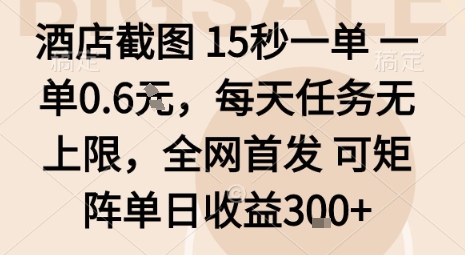 酒店截图15秒一单，一单0.6米，每天任务无上限，全网首发可矩阵单日收益3张【揭秘】-shlyzo