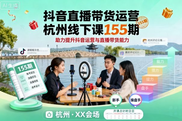 抖音直播带货运营杭州线下课155期，助力提升抖音运营与直播带货能力-shlyzo
