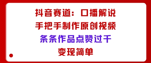抖音赛道：口播解说，手把手教你制作原创视频，条条作品点赞过千，变现简单-shlyzo