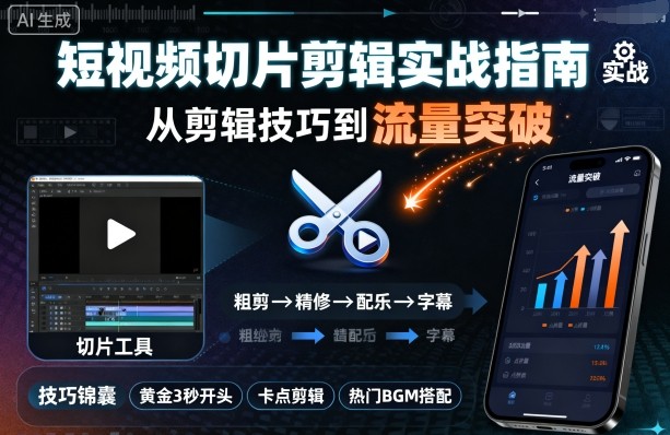短视频切片剪辑实战指南，从剪辑技巧到流量突破-shlyzo