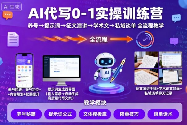 AI代写0-1实操训练营，从养号、提示词、征文演讲、学术文，到私域谈单的全流程教学-shlyzo