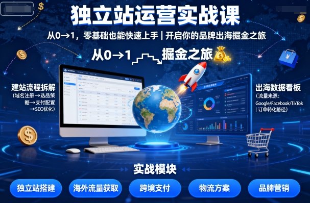 独立站运营实战课，​从0到1，零基础也能快速上手，开启你的品牌出海掘金之旅-shlyzo
