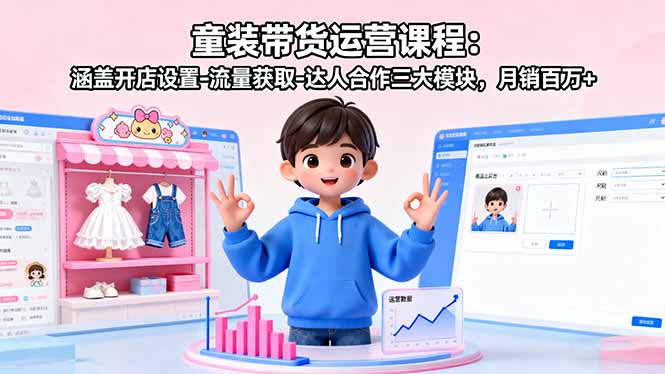童装带货运营课程：涵盖开店设置-流量获取-达人合作三大模块，月销百万+-shlyzo