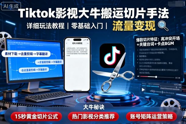 Tiktok影视大牛搬运切片手法，详细玩法教程-shlyzo