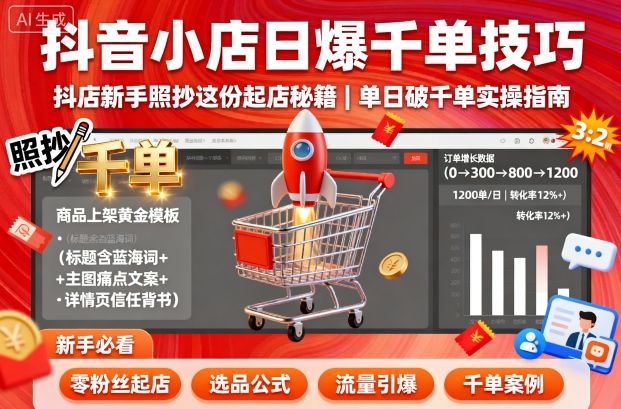 抖音小店日爆千单技巧，抖店新手照抄这份起店秘籍，单日破千单-shlyzo