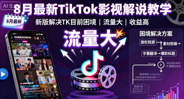 8月最新TikTok影视解说教学，新版解决TK目前困境，流量大，收益高-shlyzo