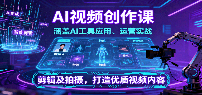 AI视频创作课，涵盖AI工具应用、运营实战、剪辑及拍摄，打造优质视频内容-shlyzo