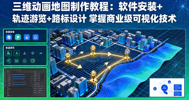 三维动画地图制作教程：软件安装+轨迹游览+路标设计 掌握商业级可视化技术-shlyzo