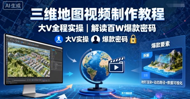 三维地图视频制作教程，大V全程实操，解读百W爆款密码-shlyzo