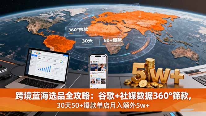 跨境蓝海选品全攻略：谷歌+社媒数据360°筛款,30天50+爆款单店月入额外5w+-shlyzo