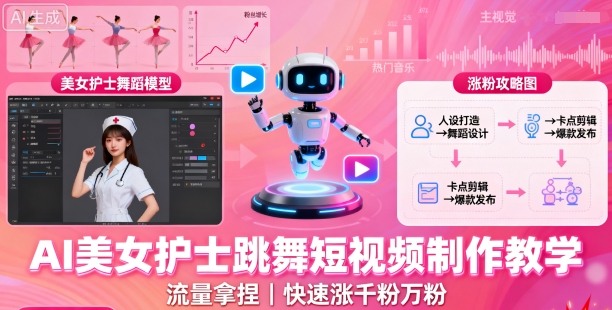 AI美女护士跳舞短视频制作教学，流量拿捏，快速涨千粉万粉【提示词+视频教程】-shlyzo