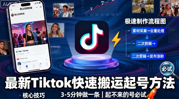 最新Tiktok快速搬运快速起号方法，3-5分钟做一条，起不来的号可以试试-shlyzo
