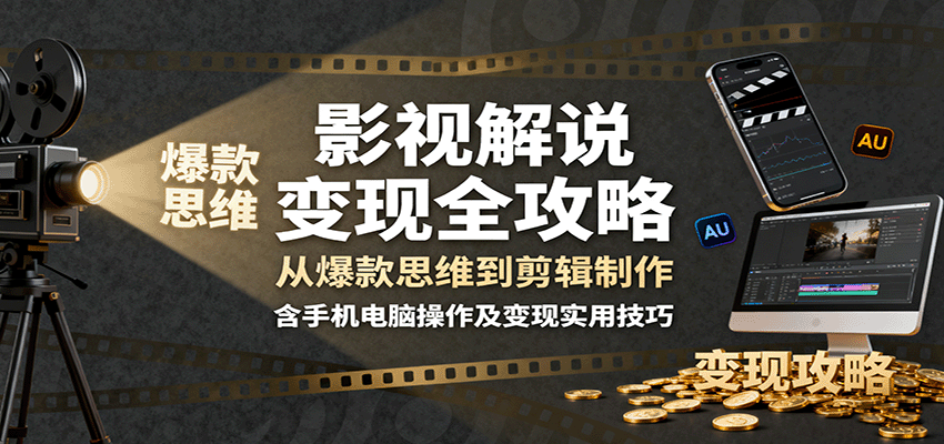 影视解说变现全攻略：从爆款思维到剪辑制作，含手机电脑操作及变现实用技巧-shlyzo