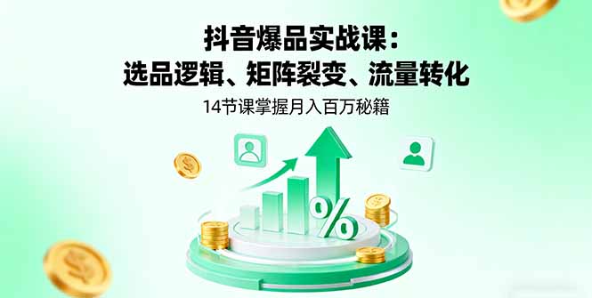 抖音爆品实战课：选品逻辑、矩阵裂变、流量转化，14节课掌握月入百万秘籍-shlyzo