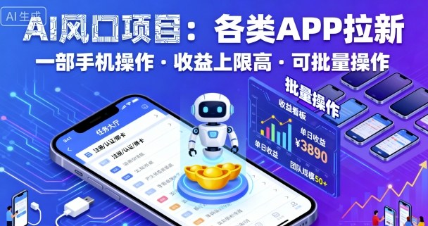 AI风口项目，各类APP拉新，一部手机就可以操作，收益上限高，可批量操作-shlyzo