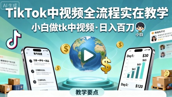TikTok中视频全流程实操教学，小白做tk中视频，日入百刀-shlyzo